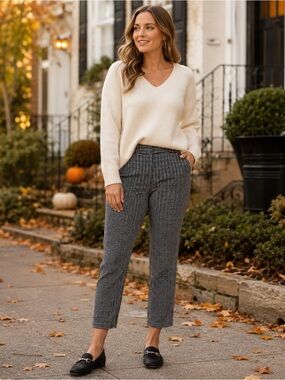 Zac & Rachel Size 12 Black White Check Ankle Pants Stretch Career Trousers